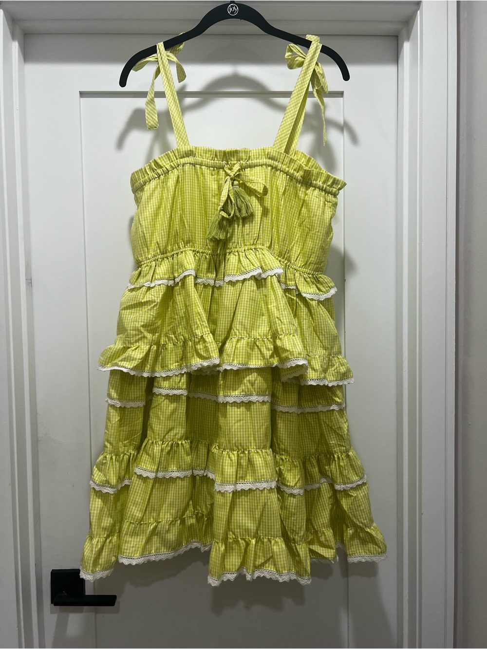 Yellow Gingham Ruffle Sundress with Tie Straps